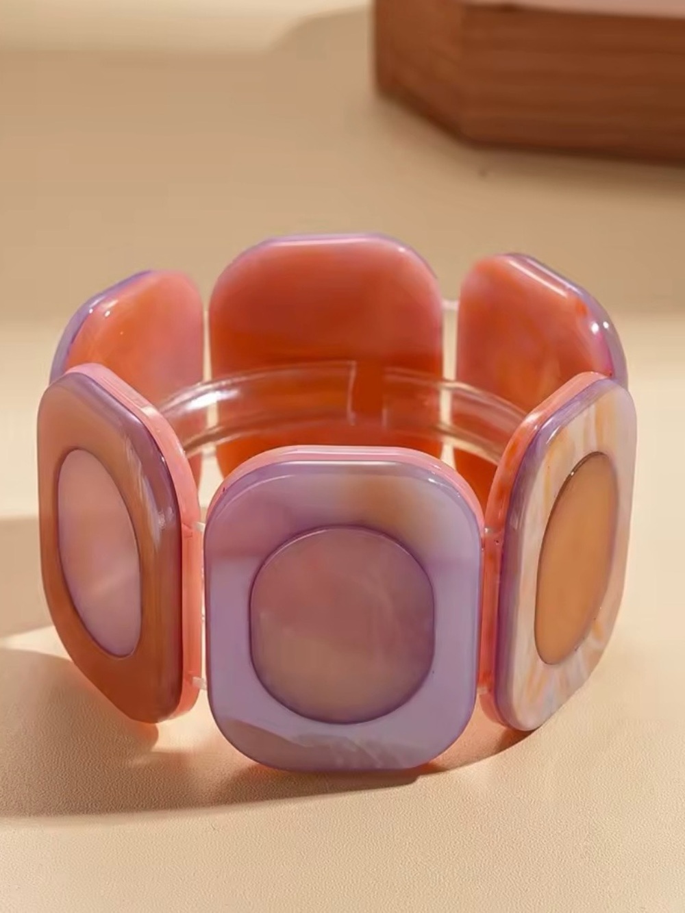 Resin Statement Bracelet in Peachy Pink and Lavender